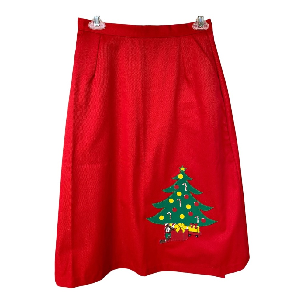 Vintage Caro-Nan Christmas Tree Appliqué A-line Red Size Medium Wrap Skirt
